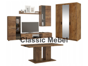 Zestaw Do Salonu Meblościanka Salsa + Szafa Elena 3D Lustro + Ława Boston Dąb Lefkas