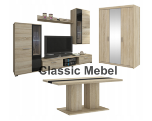 Zestaw Do Salonu Meblościanka Salsa + Szafa Elena 3D Lustro + Ława Boston Dąb Sonoma