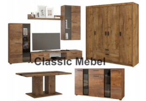 Zestaw Do Salonu Meblościanka Salsa + Szafa Elena 4D + Komoda Salsa + Ława Boston Dąb Lefkas