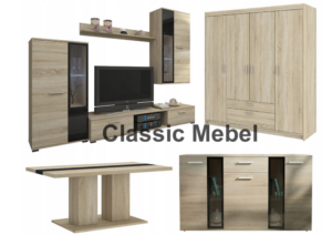 Zestaw Do Salonu Meblościanka Salsa + Szafa Elena 4D + Komoda Salsa + Ława Boston Dąb Sonoma