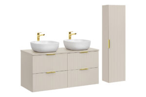 Zestaw meblowy Adel 120 cm z blatem, 2 umywalkami nablatowymi Smile i szafką wysoką - SET-ADC B CASHMERE 120 CM SMILE 40 HIGH CABINET - Kaszmir