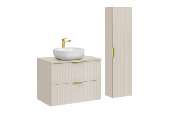 Zestaw meblowy Adel 80 cm z blatem, umywalką nablatową Smile i szafką wysoką - SET-ADC B CASHMERE 80 CM SMILE 40 HIGH CABINET - Kaszmir