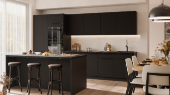 Meble Kuchenne Aria - Czarne + Wyspa + Blaty