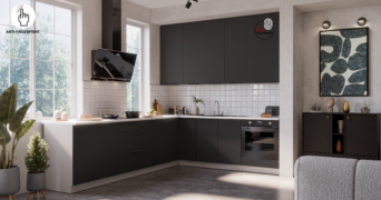 Meble Kuchenne Aria - Czarne / Białe Narożne + Blaty