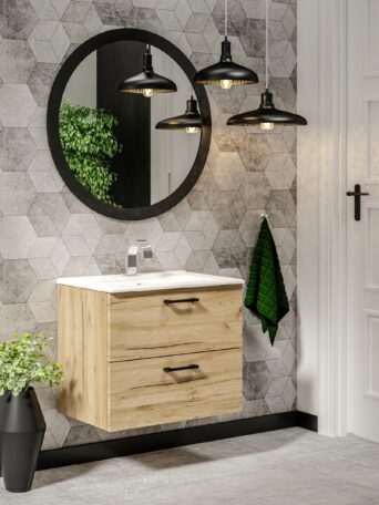 Szafka Luna 80 cm Z Umywalką - Dąb Craft Złoty/Dąb Craft Złoty