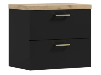 Szafka Pod Umywalkę Luna 60 cm + Blat - Czarny Mat/Dąb Craft