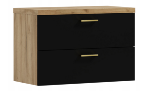 Szafka Pod Umywalkę Luna 80 cm + Blat - Czarny Mat/Dąb Craft