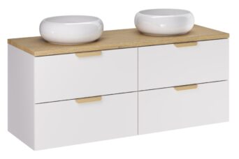 Zestaw meblowy 120cm z blatem i dwoma umywalkami nablatowymi Wiki - SET-ASW B CREMONA 120cm UN WIKI - ASTER WHITE - Biały Mat