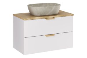 Zestaw meblowy 80cm z blatem i umywalką nablatową Anna - SET-ASW B NAT CREMONA 80cm UN ANNA - ASTER WHITE - Biały Mat