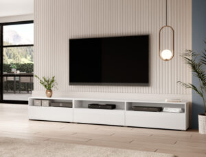 Szafka RTV BAROS 2497BM40 - Biały Laminat / Biały Połysk