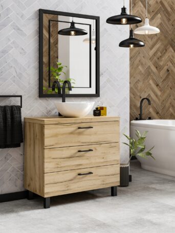 Szafka Pod Umywalkę Roma 60 cm - 3 Szuflady Dąb Craft Złoty
