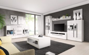 Duży Zestaw Mebli Do Salonu TULSA 2497FJ 02 05 28 40 42 99 - Biały Laminat / Biały Połysk